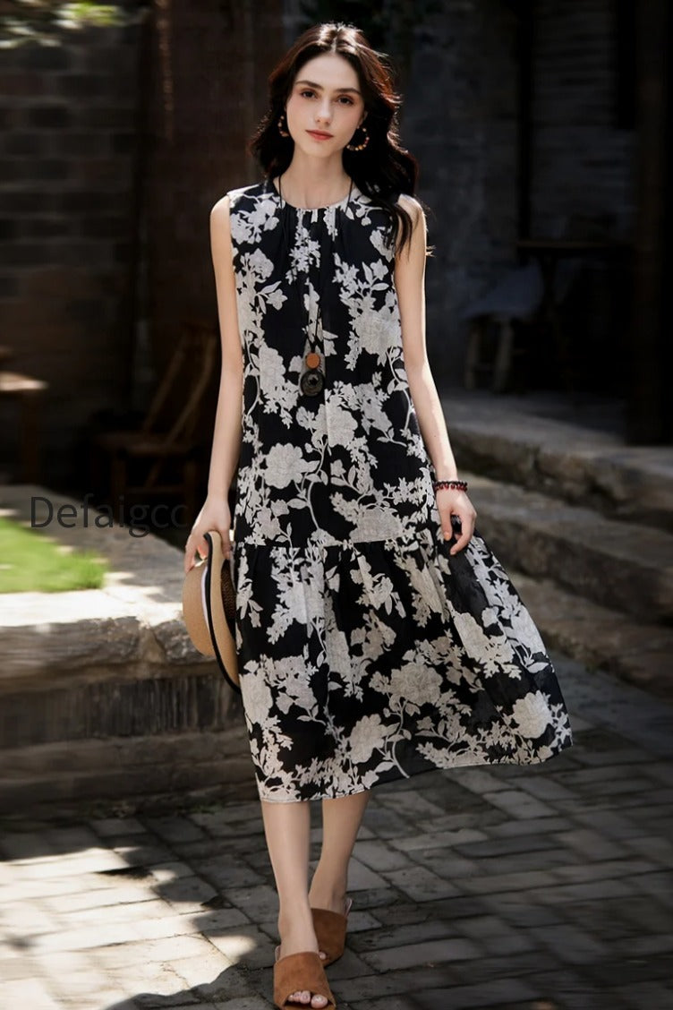 ramie-floral-tiered-sleeveless-trapeze-midi-dress