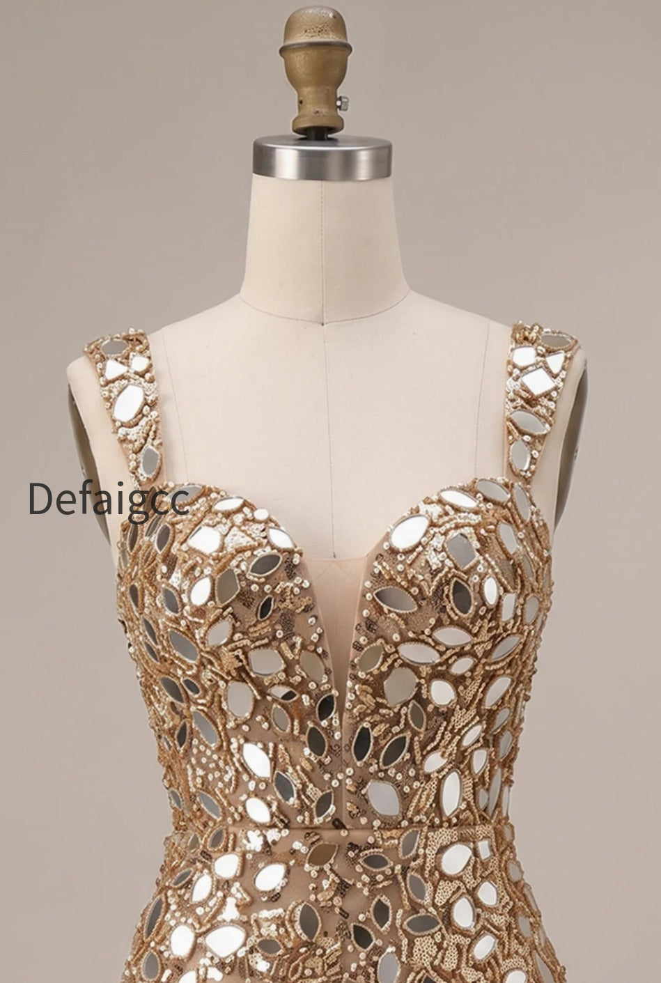 sparkly-gold-tight-sequin-mirror-short-homecoming-dress-with-slit