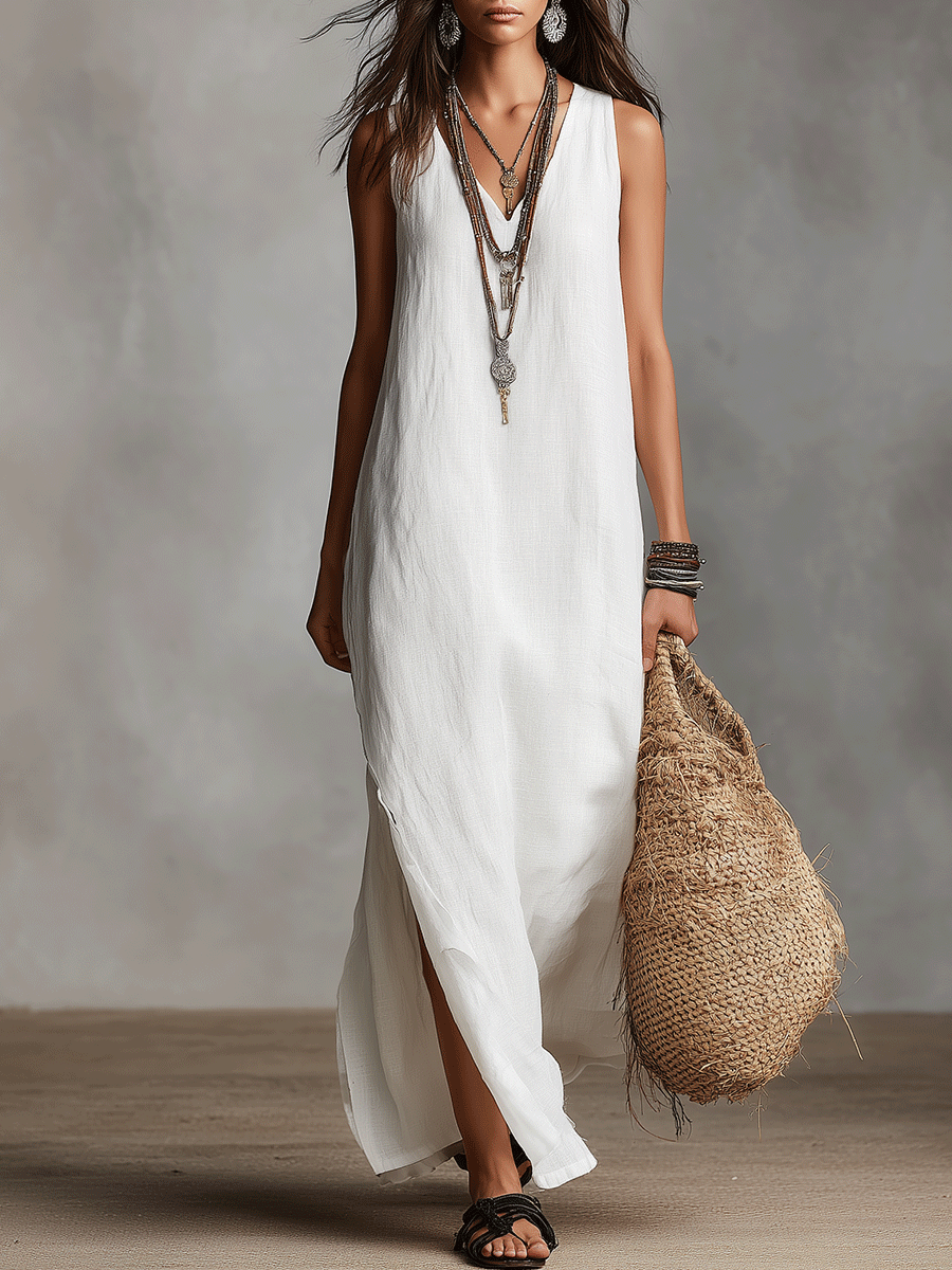 chic-white-sleeveless-v-neck-maxi-dress