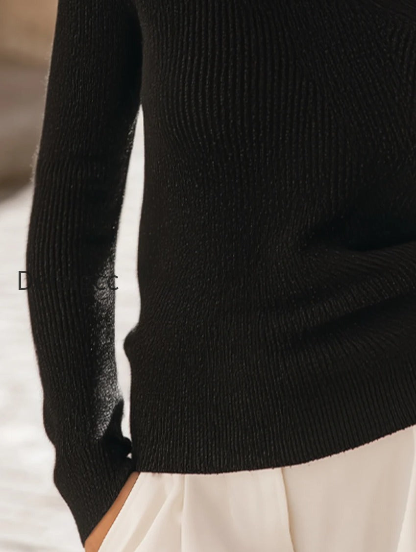 asymmetrical-mesh-sheer-polka-dot-mock-neck-sweater