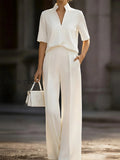 ivory-stand-collar-split-neck-blouse-wide-leg-pants-two-piece-suit