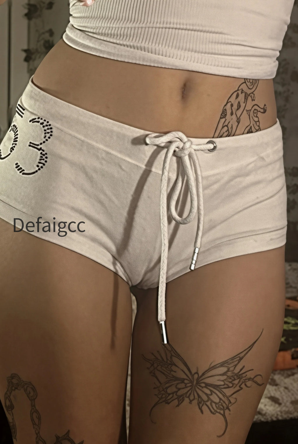 rhinestone-number-drawstring-shorts