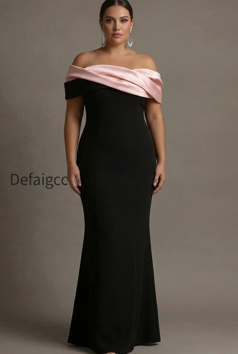 black-and-pink-satin-off-the-shoulder-sheath-long-evening-dress
