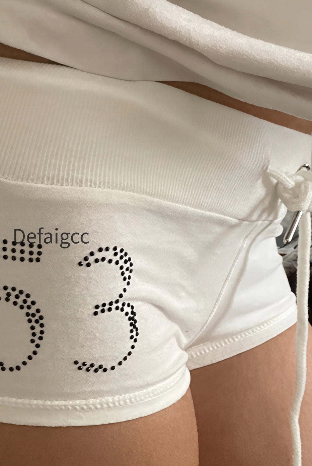 rhinestone-number-drawstring-shorts