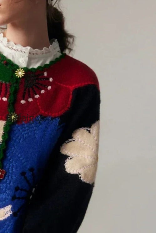 db-vintage-floral-embroidered-knit-cardigan