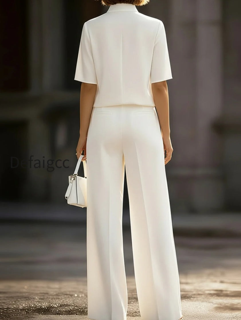 ivory-stand-collar-split-neck-blouse-wide-leg-pants-two-piece-suit