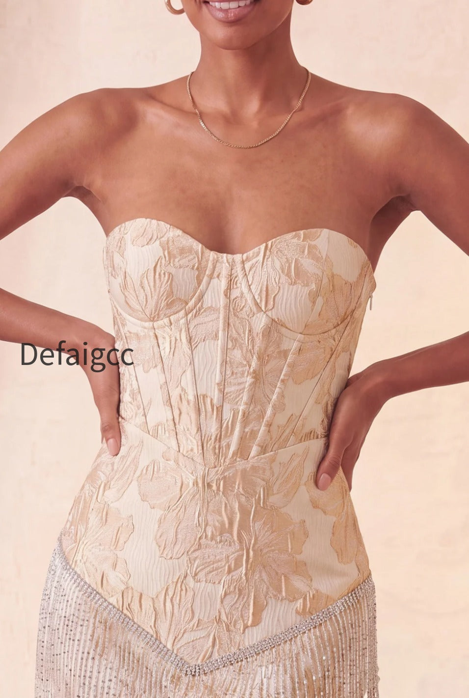champagne-jacquard-tight-short-corset-homecoming-dress-with-fringes