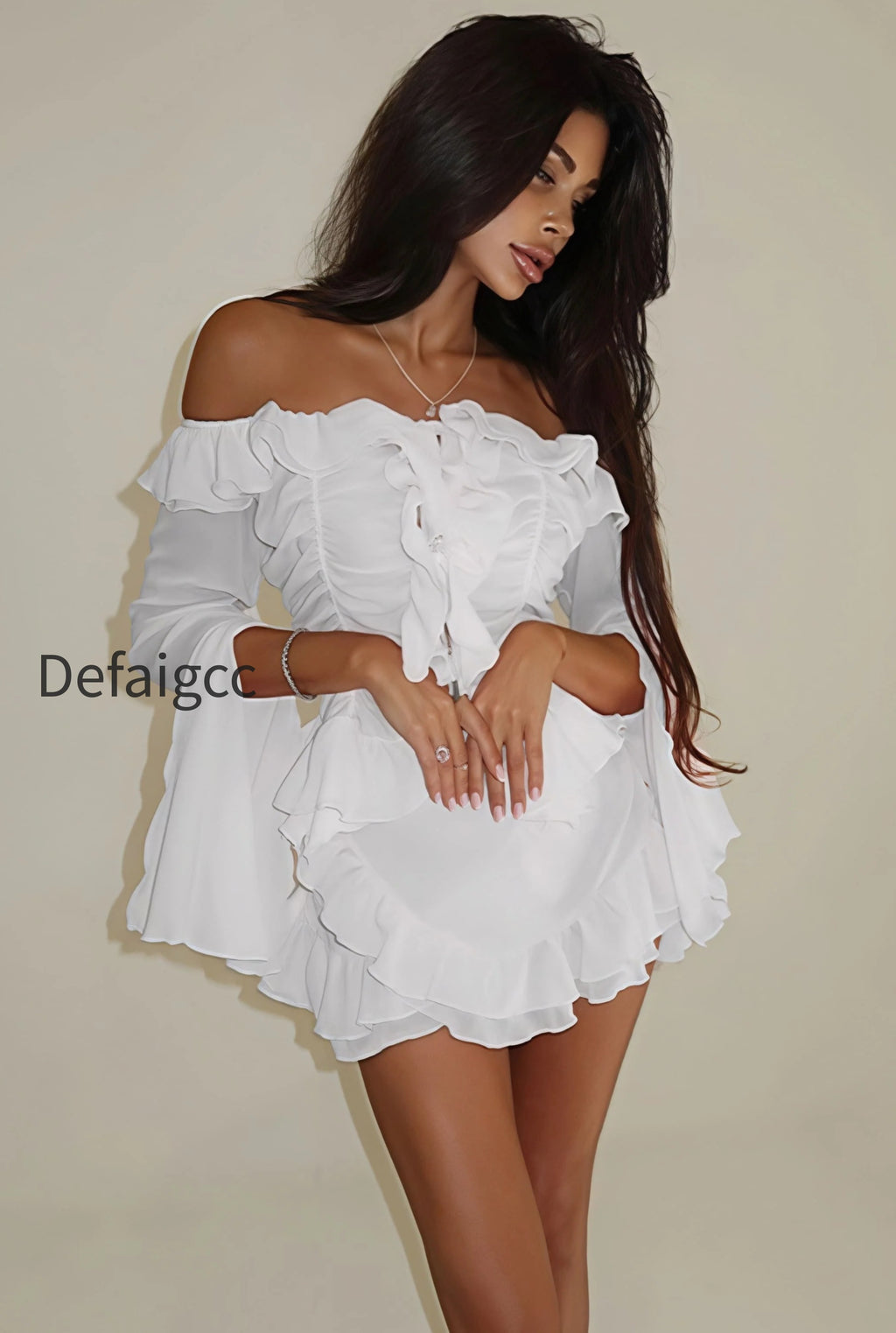 stylish-off-shoulder-long-sleeve-ruffle-skirt-set