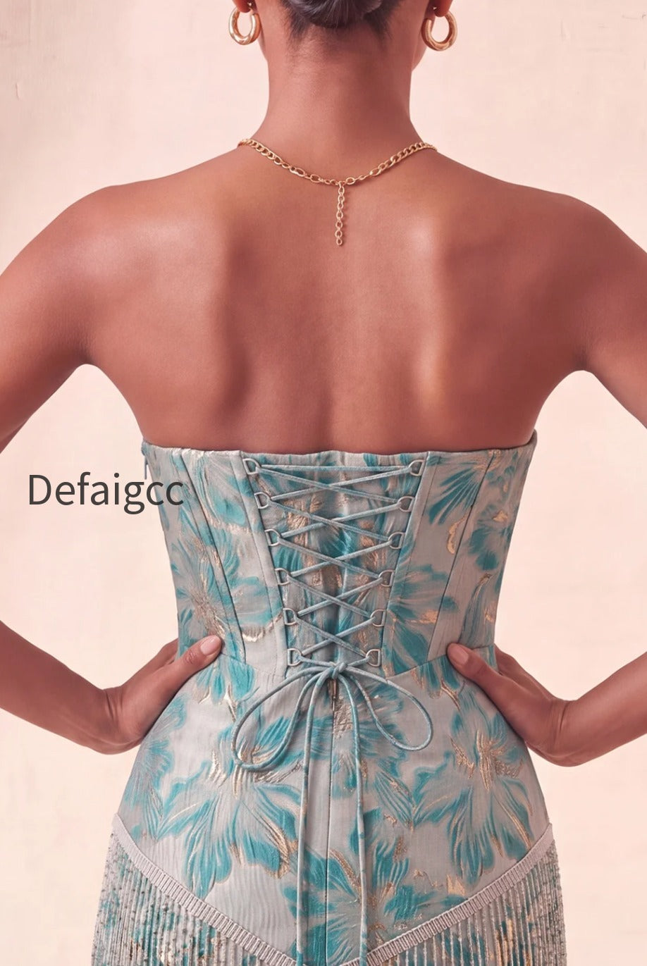 champagne-jacquard-tight-short-corset-homecoming-dress-with-fringes