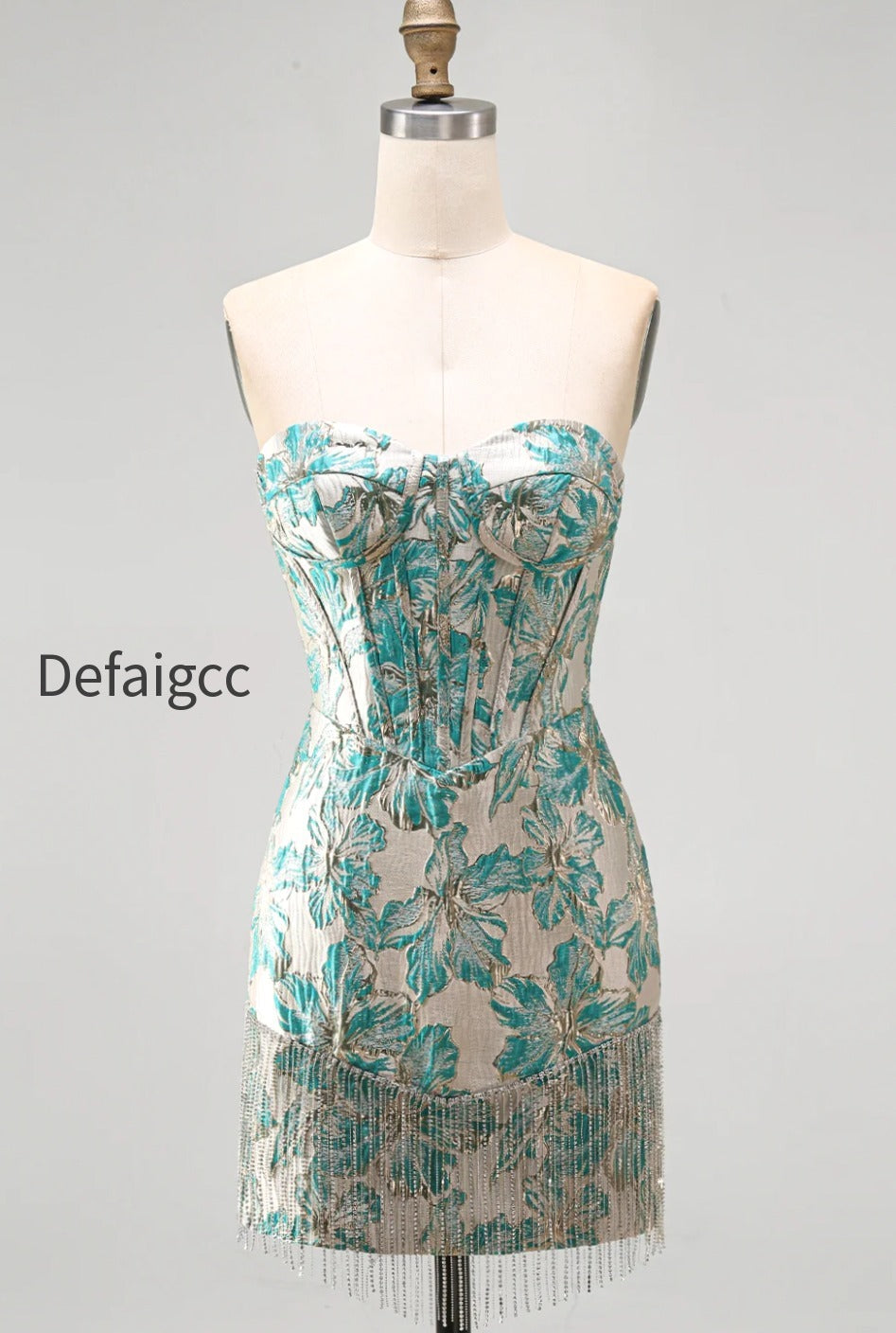 champagne-jacquard-tight-short-corset-homecoming-dress-with-fringes