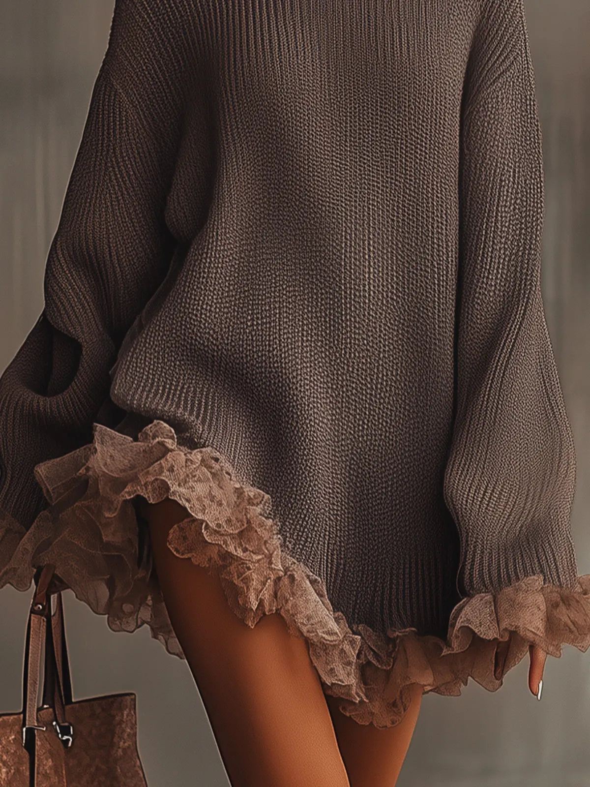 brown-ruffled-hem-turtleneck-sweater-dress-hlgl