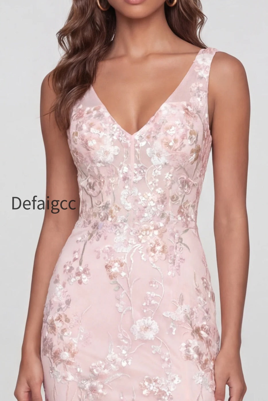 pink-floral-v-neck-mermaid-long-wedding-guest-dress-with-slit