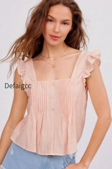 ruched-flutter-sleeve-loose-blouse