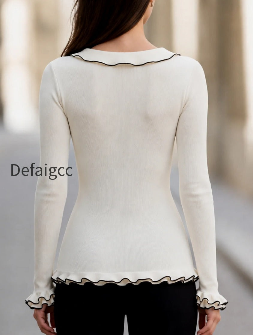 contrast-ruffle-v-neck-knit-top