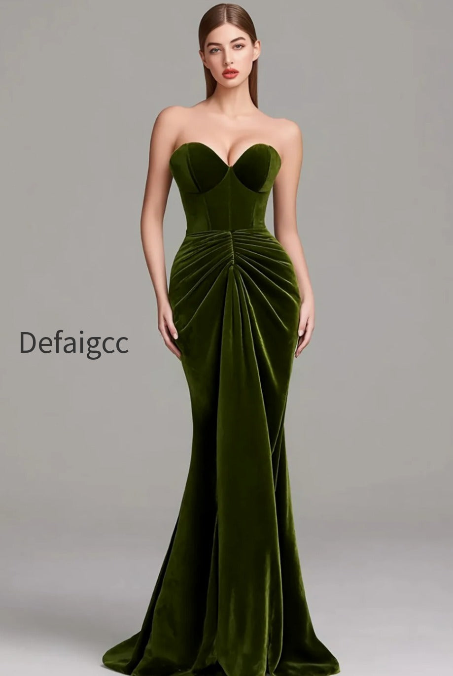 olive-sweetheart-velvet-mermaid-ruched-long-corset-formal-dress