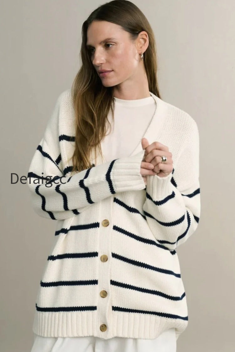 cotton-stripe-v-neck-cardigan