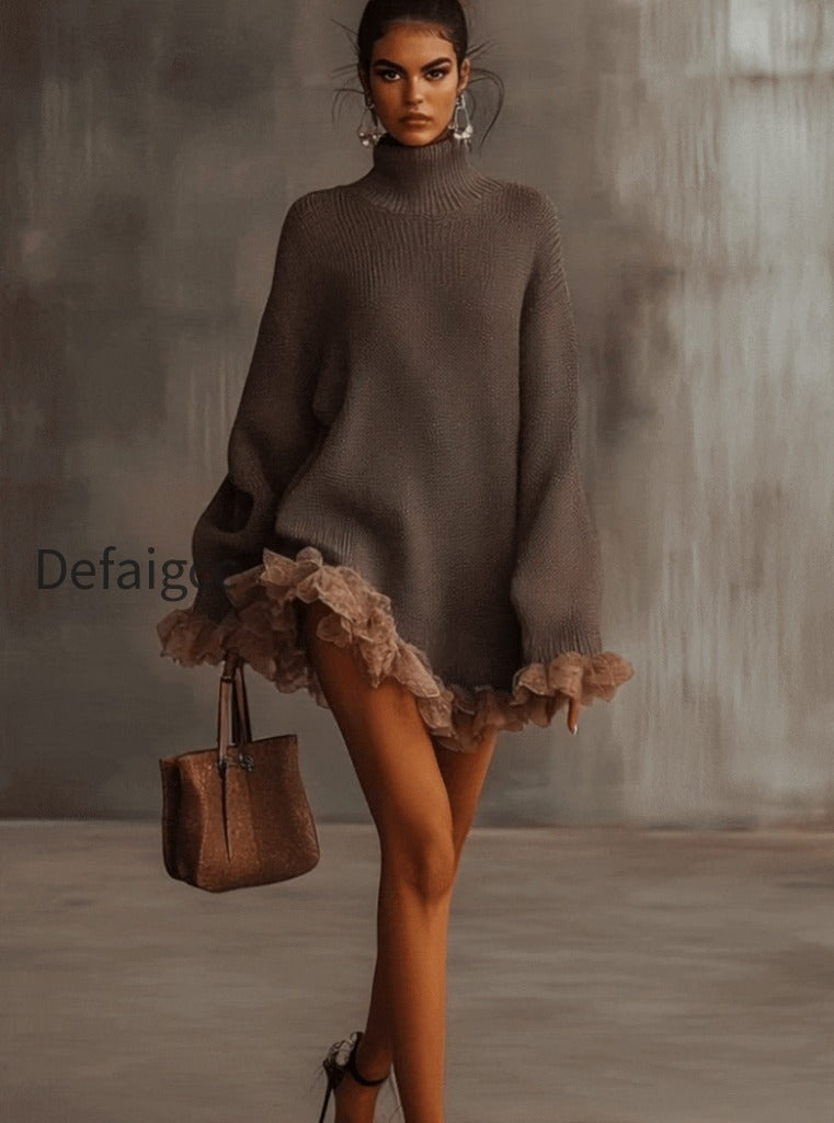 brown-ruffled-hem-turtleneck-sweater-dress-hlgl