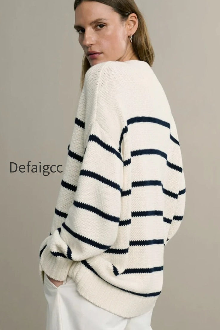 cotton-stripe-v-neck-cardigan