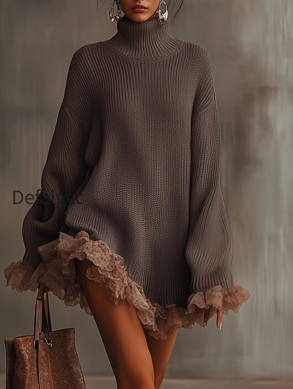 brown-ruffled-hem-turtleneck-sweater-dress-hlgl