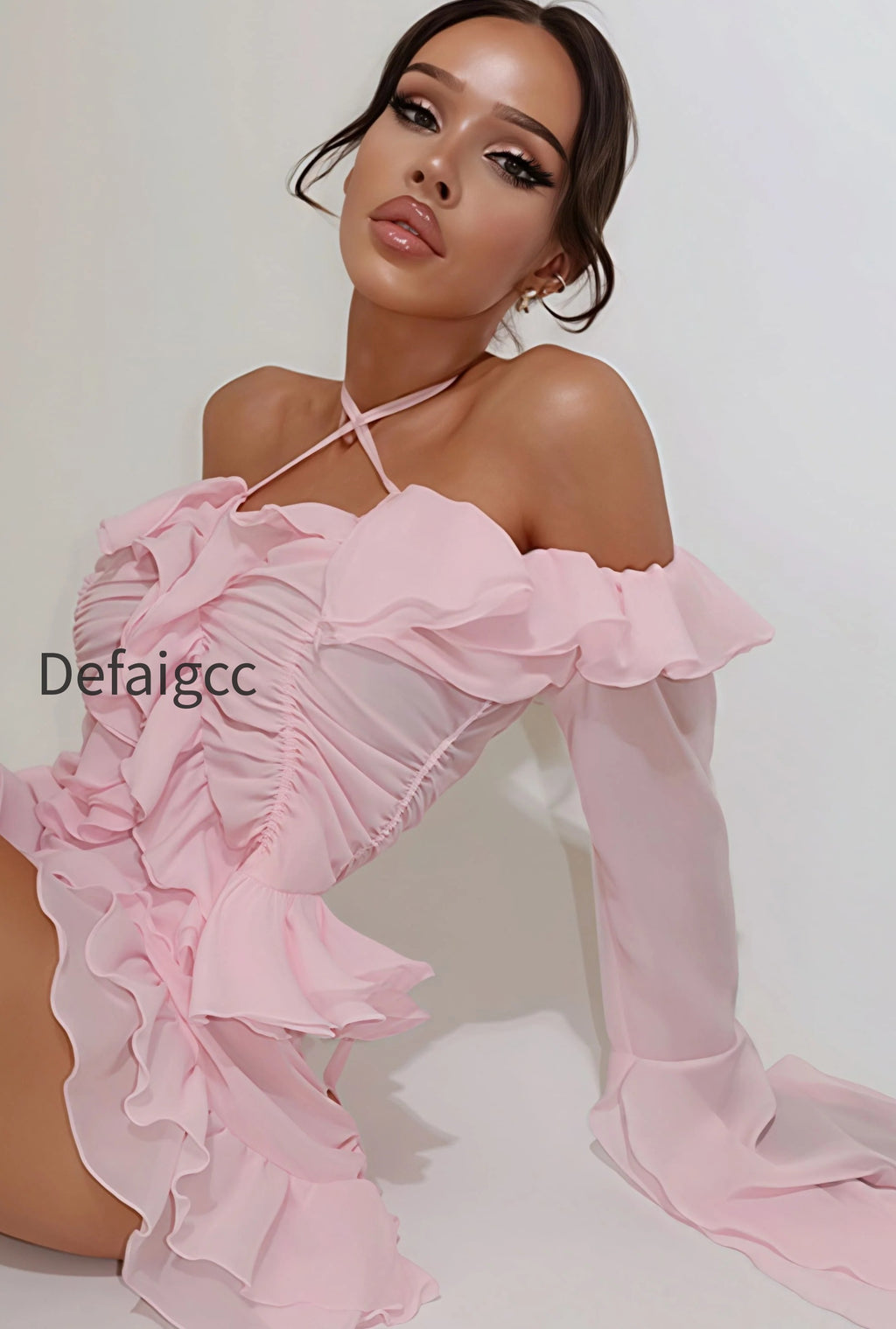 stylish-off-shoulder-long-sleeve-ruffle-skirt-set