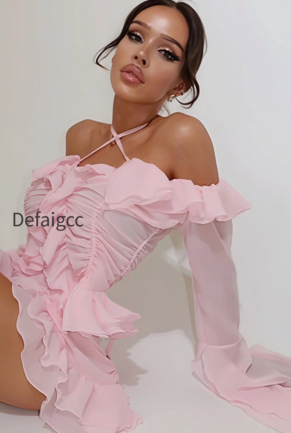 stylish-off-shoulder-long-sleeve-ruffle-skirt-set