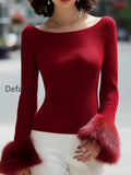 faux-fur-cuffs-boat-neck-ribbed-knit-sweater