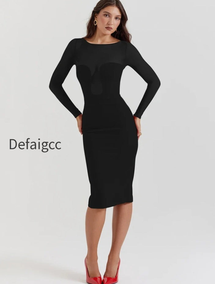 strapless-sheer-long-sleeve-midi-dress