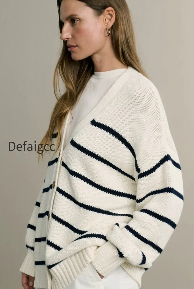 cotton-stripe-v-neck-cardigan