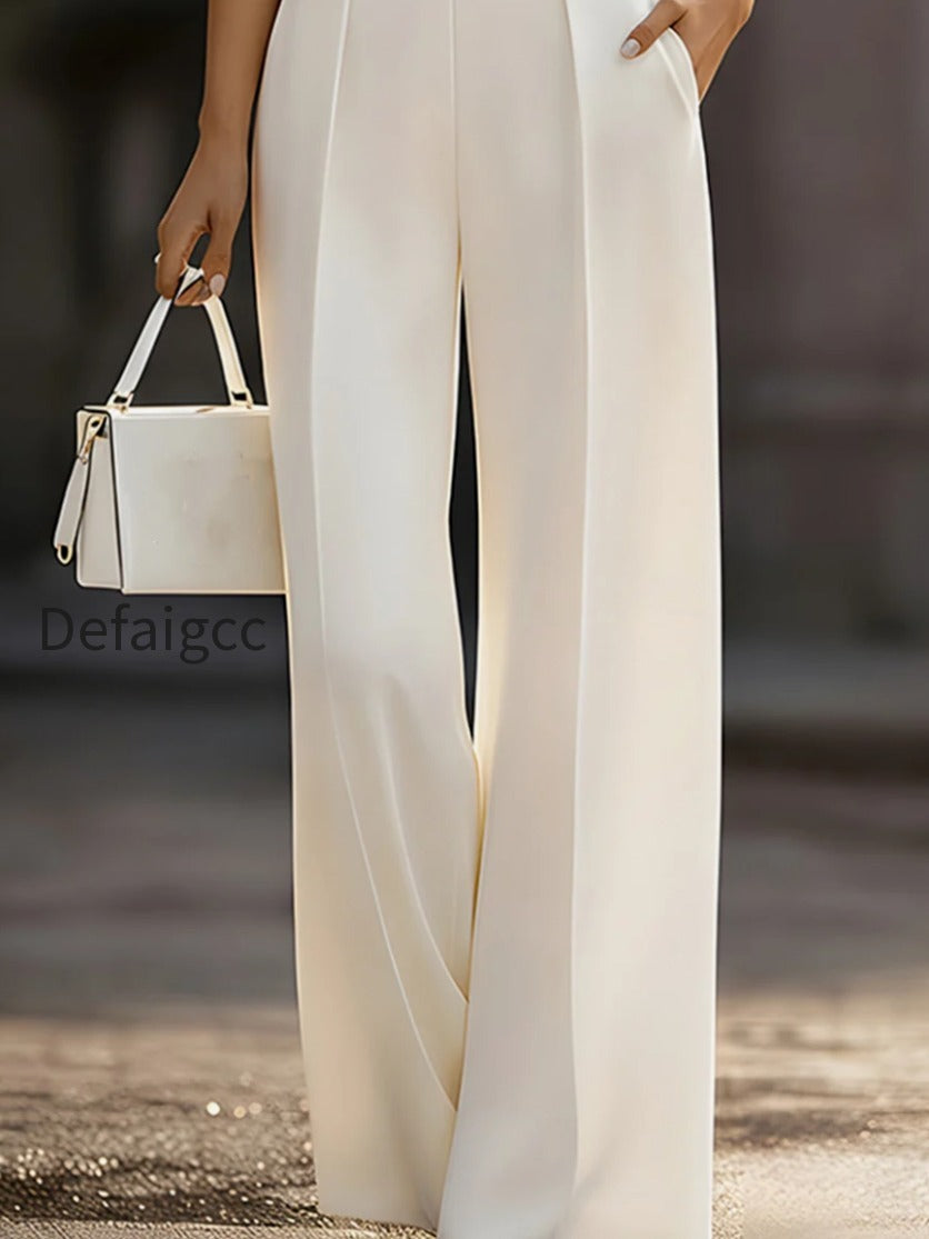ivory-stand-collar-split-neck-blouse-wide-leg-pants-two-piece-suit
