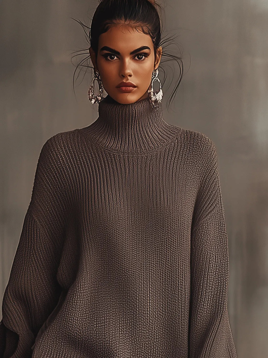 brown-ruffled-hem-turtleneck-sweater-dress-hlgl