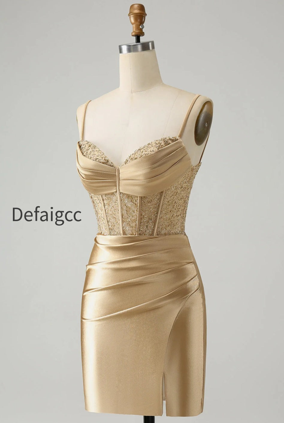 golden-spaghetti-straps-bodycon-corset-satin-homecoming-dress-with-slit