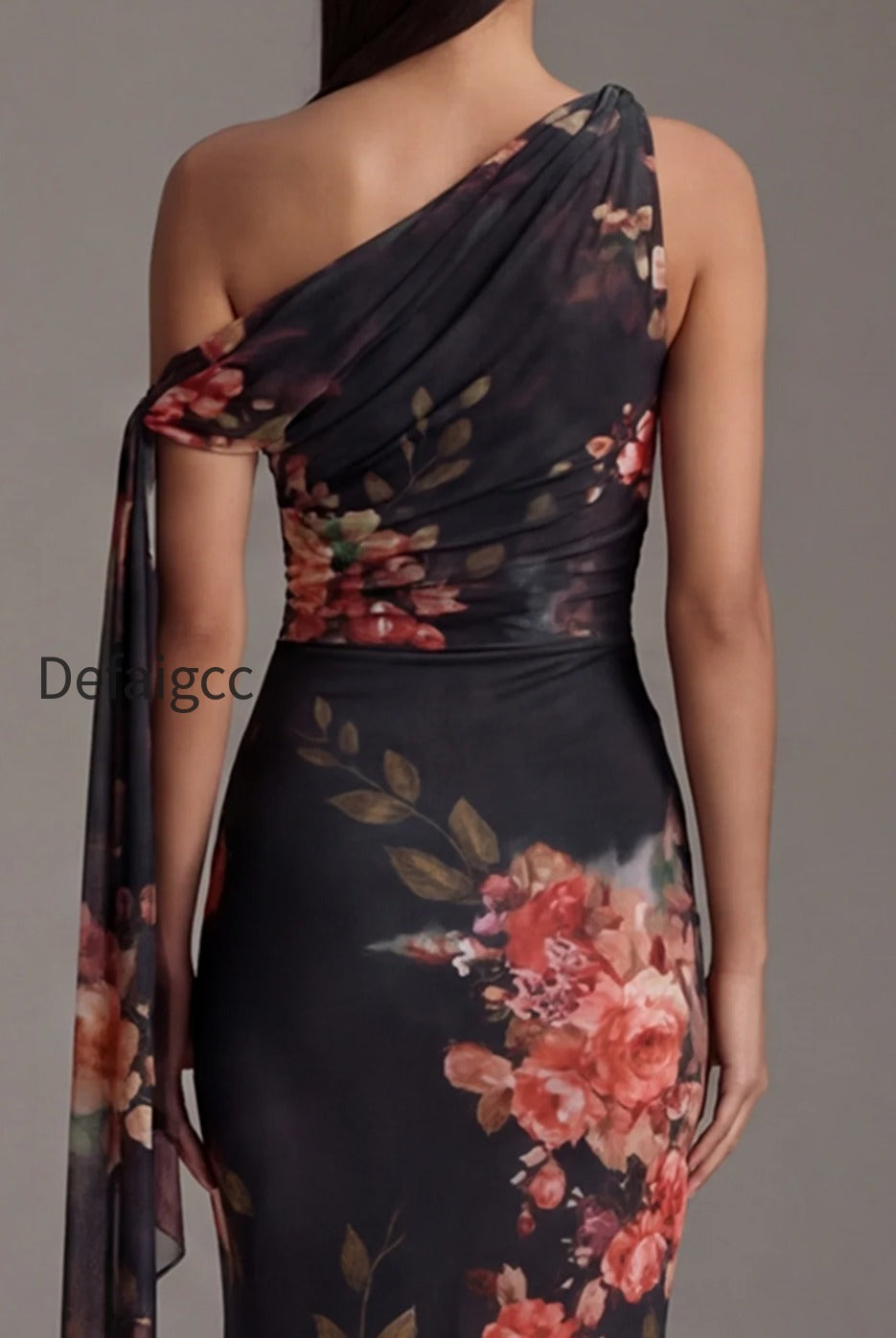 floral-ruched-maxi-black-mermaid-beach-wedding-guest-dress