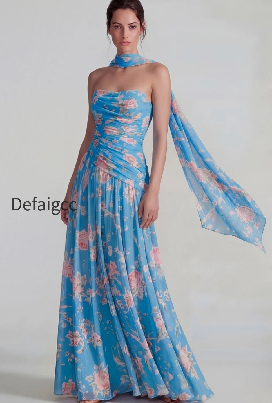 flower-blue-pink-neck-scarf-a-line-long-wedding-guest-dress