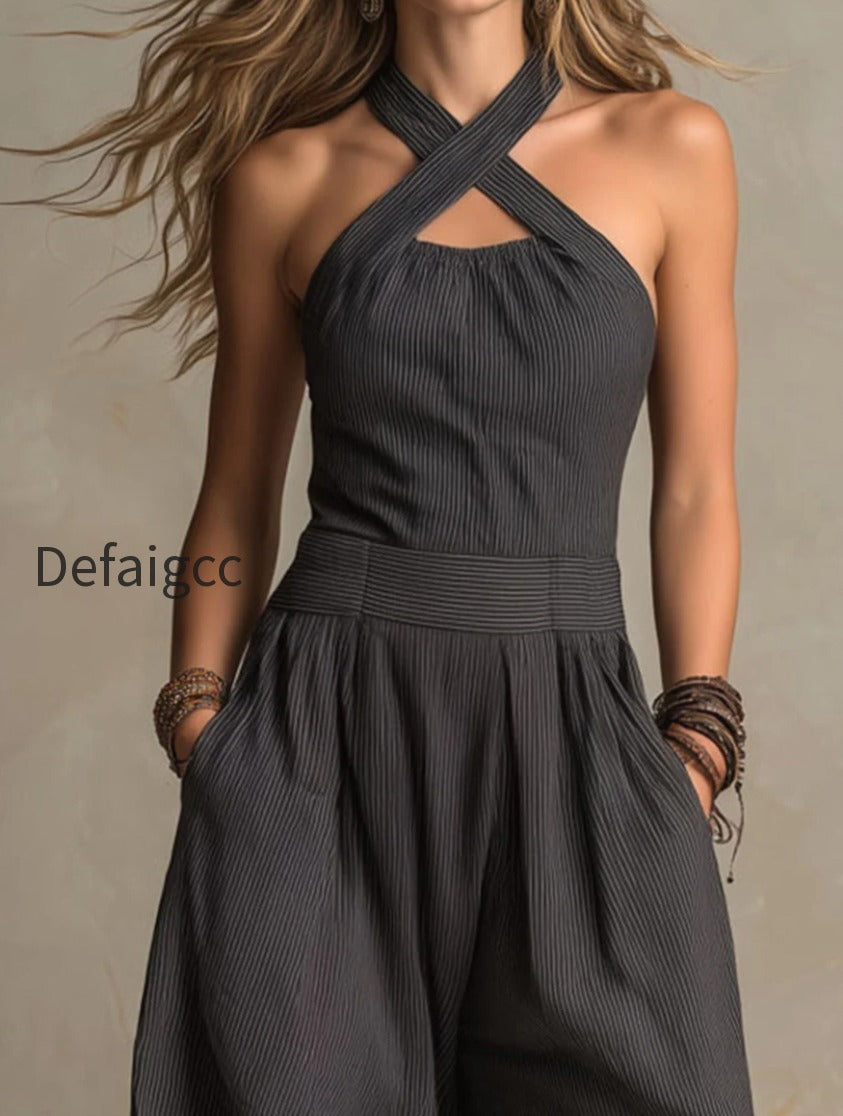 boho-charcoal-crisscross-halter-pinstripe-wide-leg-jumpsuit