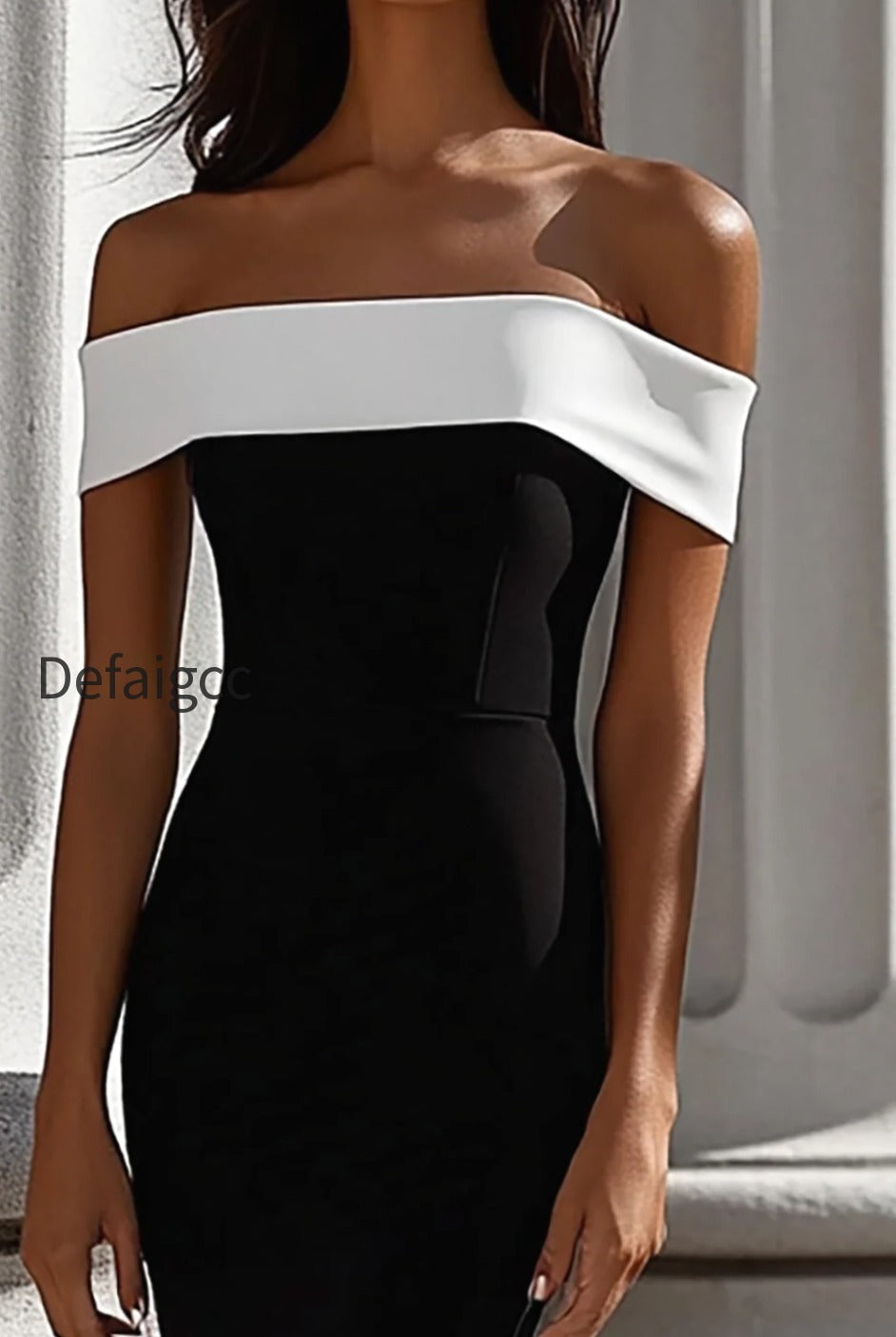 white-mermaid-satin-long-off-the-shoulder-black-tie-dress